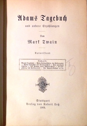 Twain, Mark  Adams Tagebuch und andere Erzählungen. 