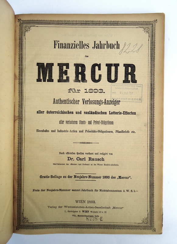Rausch, Carl  Finanzielles Jahrbuch des MERCUR für 1893. 