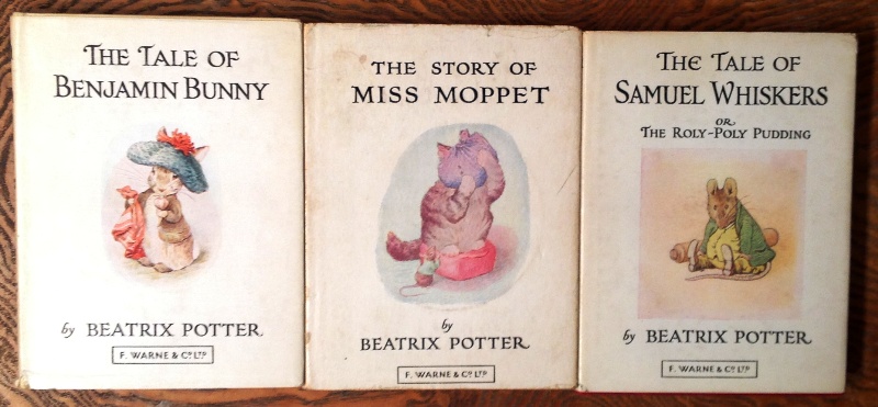 Potter, Beatrix  Collection of 3 Vol. - 1. The Tale of Samuel Whiskers or The Roly-Poly Pudding. - 2. The Tale of Benjamin Bunny. - 3. The Story of Miss Moppet. 