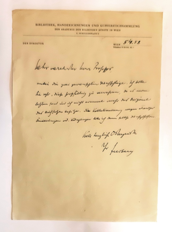 Freiberg, Siegfried  Eigenh. Brief mit U. von Siegfried Freiberg an einen Herrn Professor vom 5. IV. 1952. 