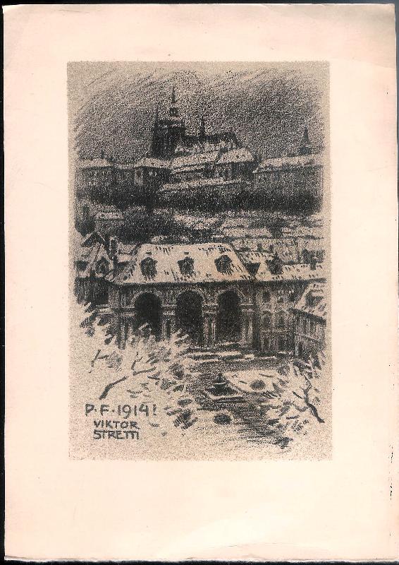 Stretti, Viktor  Ansicht der Prager Burg. Original-Lithographie von Viktor Stretti für Friedrich Perutz aus dem Jahre 1914. 