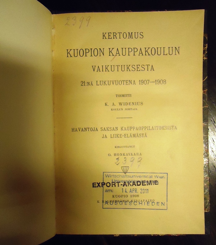 Widenius, K. A.  Kertomus kuopion kauppakoulun vaikutuksesta, 21: Nä Lukuvuotena 1907-1908. 