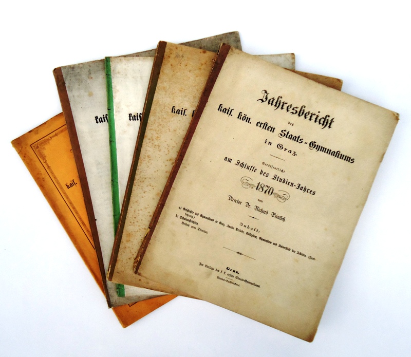 Graz -  6 Jahresberichte des k. k. ersten Staats-Gymnasiums in Graz. 1860,1863, 1870, 1872, 1875. 