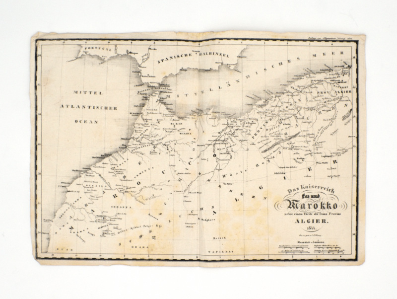 Marokko Landkarte 1844 -  Das Kaiserreich Fez und Marokko nebst einem Theile der franz. Provinz Algier 1844. Gez. U. gest. v. C. F. Wenng. Maßstab 30000000. 