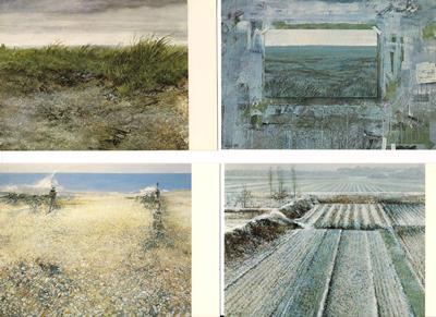 LOUIS - Louis G.N. Busman  4 Kunst - Postkarten : Landschaft / Arbeitsfeld mit Fluchtpunkt / Recht Friedlich / Chinalandschaft 