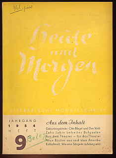 Bredel, Willi (Hrsg.):  Heute und Morgen. Literarische Monatsschrift. Jg. 1954 (nur) H. 9. 