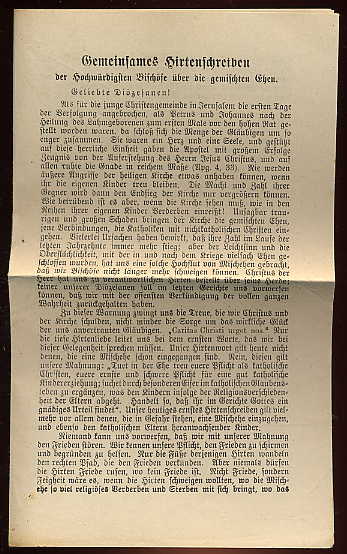 Schulte, Karl Joseph :  Gemeinsames Hirtenschreiben der Hochwürdigsten Bischöfe über die gemischten Ehen. 