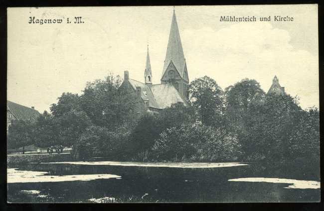   Hagenow i. M. Mühlenteich und Kirche. 