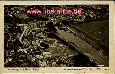   Ansichtskarte. Boizenburg a. d. Elbe. Hafen. Fliegeraufnahme aus 500 m Höhe 1943. 