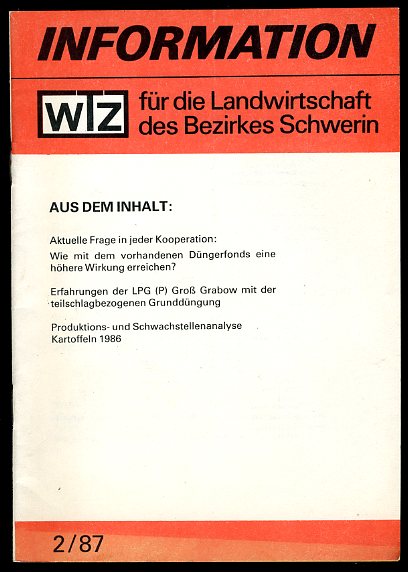   Information für die Landwirtschaft des Bezirkes Schwerin 2/87. 