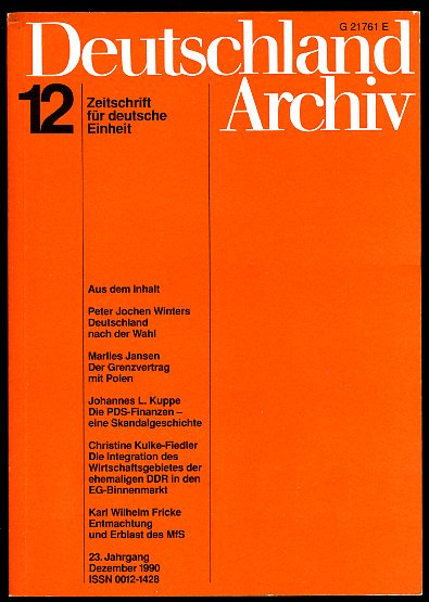   Deutschland Archiv. Zeitschrift für Fragen der DDR und der Deutschlandpolitik. 23. Jahrgang 1990 (nur) Heft 12. 