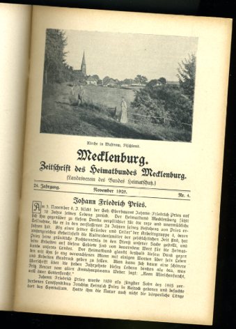   Mecklenburg. Zeitschrift des Heimatbundes Mecklenburg. 24. Jg. (nur) Heft 4. 