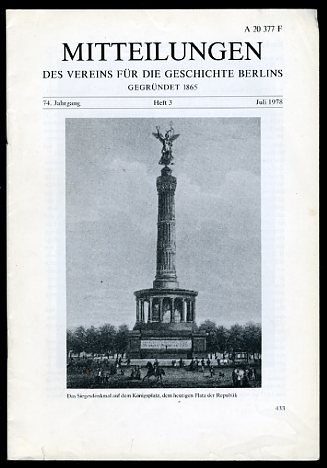   Mitteilungen des Vereins für die Geschichte Berlins. 74. Jg. (nur) Heft 3. 