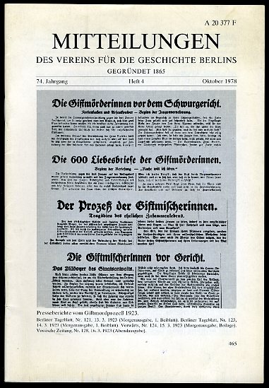   Mitteilungen des Vereins für die Geschichte Berlins. 74. Jg. (nur) Heft 4. 
