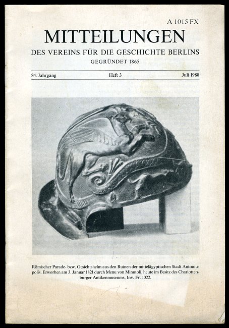   Mitteilungen des Vereins für die Geschichte Berlins. 84. Jg. (nur) Heft 3. 