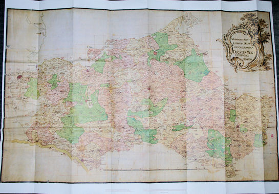   Übersichtskarte im Maßstab ca. 1:200 000 - sogenannte Große Generalkarte - Neueste und genaueste geographische Abzeichnung des Herzogtums Mecklenburg, 1721. Aus dem Mecklenburg-Atlas des Bertram Christian von Hoinckhusen (um 1700) 