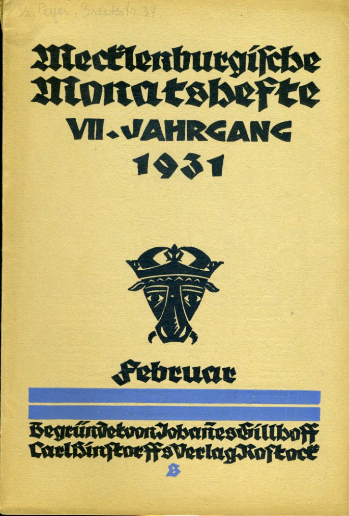   Mecklenburgische Monatshefte. Jg. 7 (nur) Heft 2. Februar 1931. 