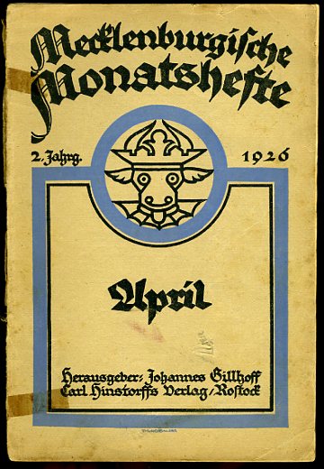   Mecklenburgische Monatshefte. Jg. 2 (nur) Heft 4, April 1926. 