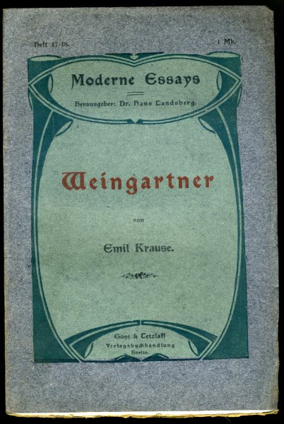 Krause, Emil:  Felix Weingartner als schaffender Künstler. Eine Studie. Moderne Essays 47/48. 