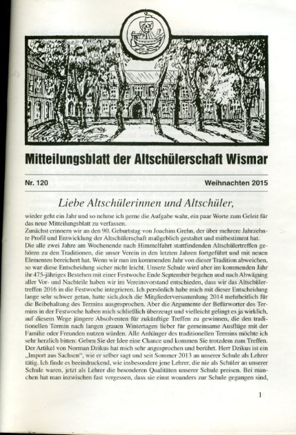   Mitteilungsblatt der Altschülerschaft Wismar 120. 