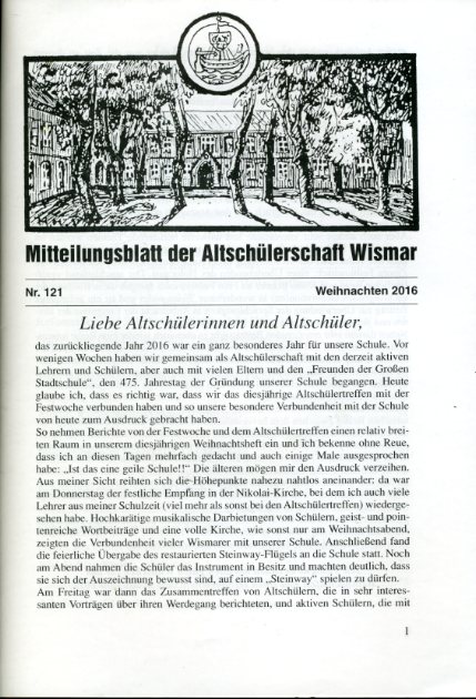   Mitteilungsblatt der Altschülerschaft Wismar 121. 