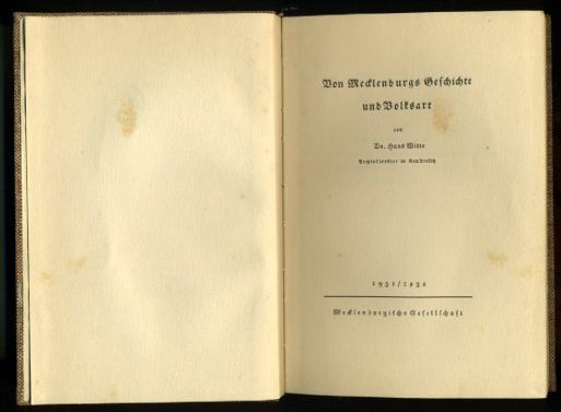 Witte, Hans:  Von Mecklenburgs Geschichte und Volksart. 