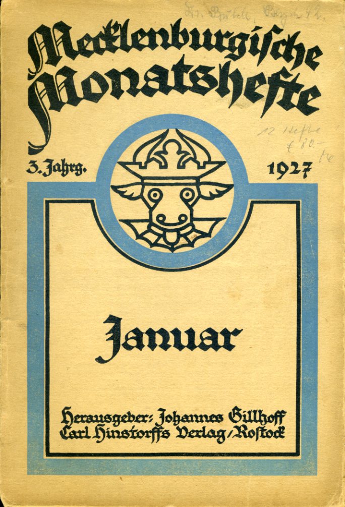   Mecklenburgische Monatshefte. Jg. 3 (nur) Heft 1, Januar 1927. 