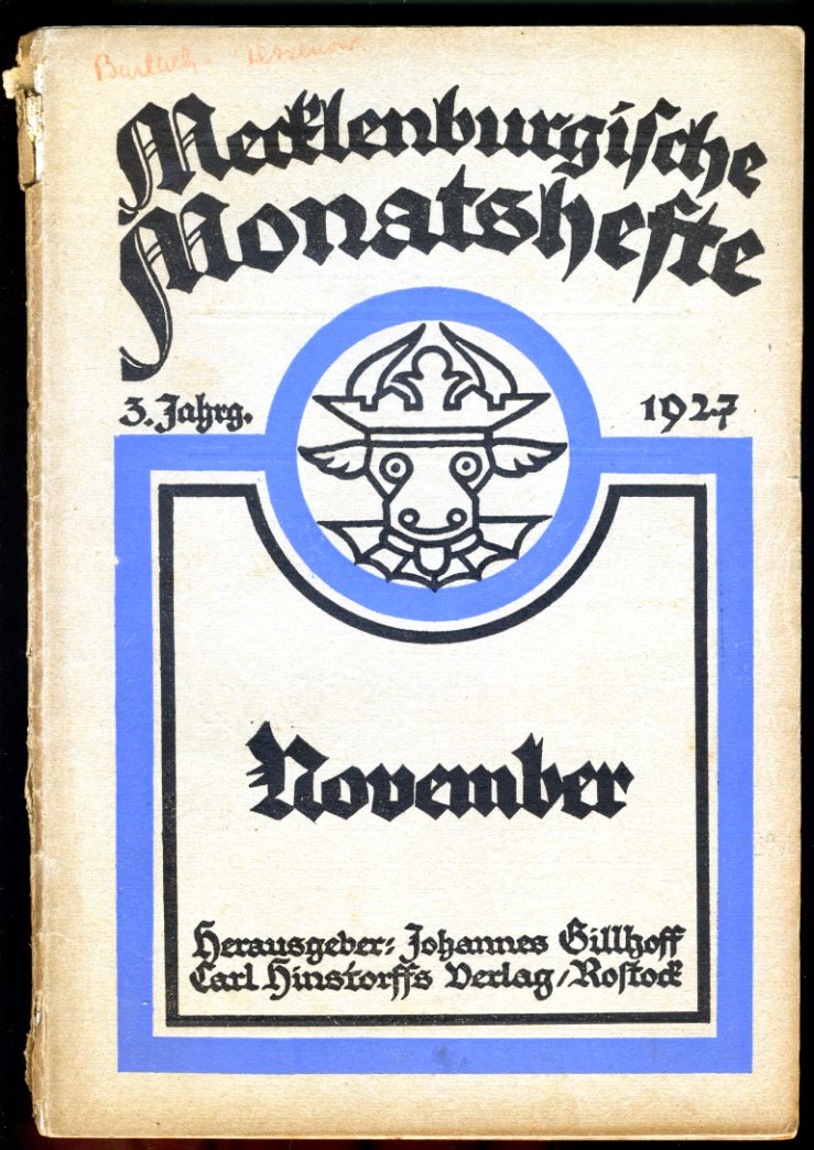   Mecklenburgische Monatshefte. Jg. 3 (nur) Heft 11, November 1927. 