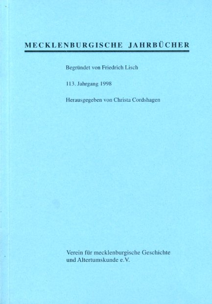 Cordshagen, Christa (Hrsg.):  Mecklenburgische Jahrbücher 113. Jahrgang 1998. 