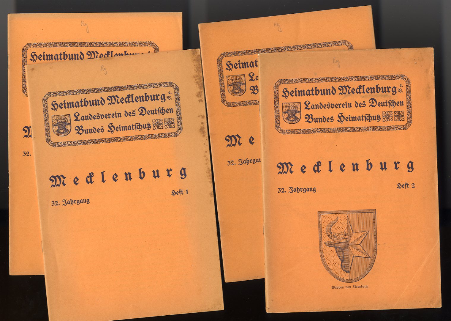   Mecklenburg. Zeitschrift des Heimatbundes Mecklenburg. 32. Jg. 1937 komplett in 4 Heften. 