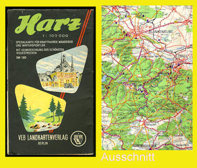   Harz 1 : 100 000. Spezialkarte für Kraftfahrer, Wanderer und Wintersportler. Mit Kennzeichnung der schönsten Wegstrecken. 