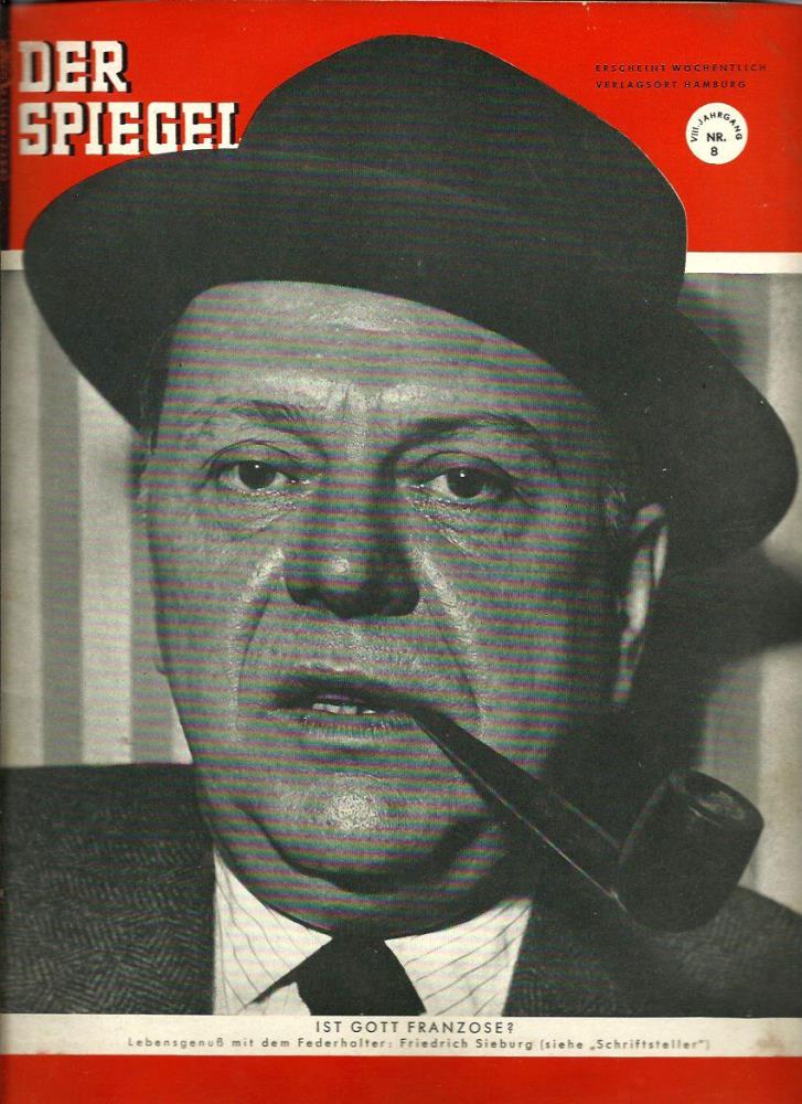 Augstein, Rudolf (Hrsg.)  Der Spiegel. 8. Jahrgang / Heft Nr. 8: 17. Februar 1954, Lesezirkelexemplar (Titelthema/-foto: Friedrich Sieburg / "Schriftsteller") 