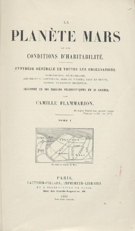 Flammarion, Camille  La Planète Mars et ses Conditions d'Habitabilité. 2 volumes. 