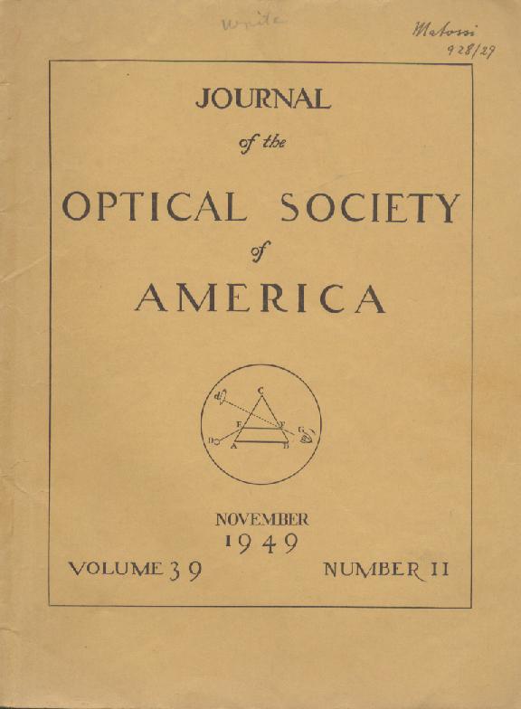 Optical Society of America (Ed.)  Journal of the Optical Society of America. Vol. 39, No. 11. 