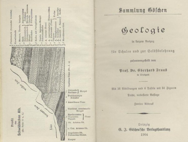 Fraas, Eberhard  Geologie in kurzem Auszug für Schulen und zur Selbstbelehrung zusammengestellt. 3. verbesserte Auflage. 2. Abdruck. 