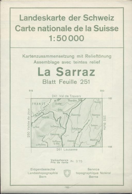   Landeskarte der Schweiz. Carte nationale de la Suisse. Blatt / Feuille 251: La Sarraz. 1:50000. 