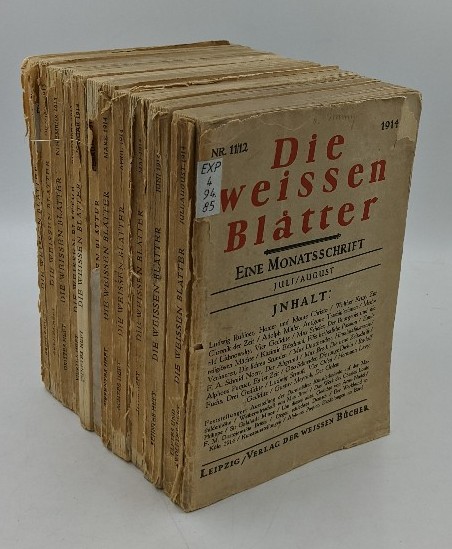   Die Weissen Blätter, eine Monatsschrift - 1. Jahrgang, 12 Hefte in 11 [Nr. 1, September 1913 - Nr. 11/12, Juli/August 1914 (Doppelnummer)]. 