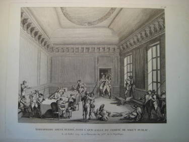 Berthault, (Jean-Gabriel) (?)  Robespierre Amene Blesse, dans l`Anti-Salle du Comite de Salut Public le 28 Juillet 1794, ou 10 Thermidor, An 2eme de la Republique (Gravure) 