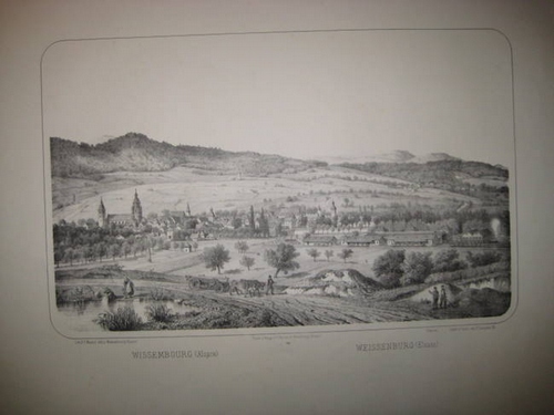 Wentzel, F.C.  Wissembourg (Alsace) (dt. Weissenburg (Elsaß) (Original-Lithographie) 