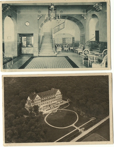   2 Ansichtskarten //// Das Taunusheim der Dt. Ges. für Kaufmanns-Erholungsheime (Zeppelin-Aufnahme) + Eingangshalle des Taunusheimes 