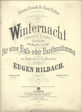 Hildach, Eugen  Winternacht (Winter Night) (Gedicht von Nikolaus Lenau für eine Bass- oder Baritonstimme mit Begleitung des Pianoforte Opus 7 (Ausgabe für Bass C-Moll für Bariton D-Moll) 
