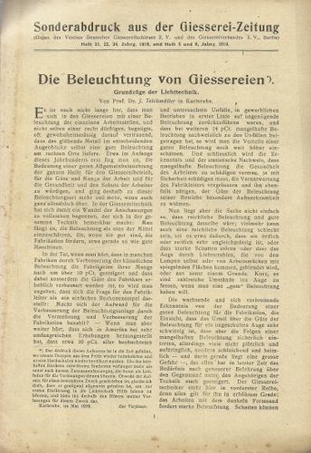 Teichmüller, J.  Die Beleuchtung von Giessereien (Grundzüge der Lichttechnik) 