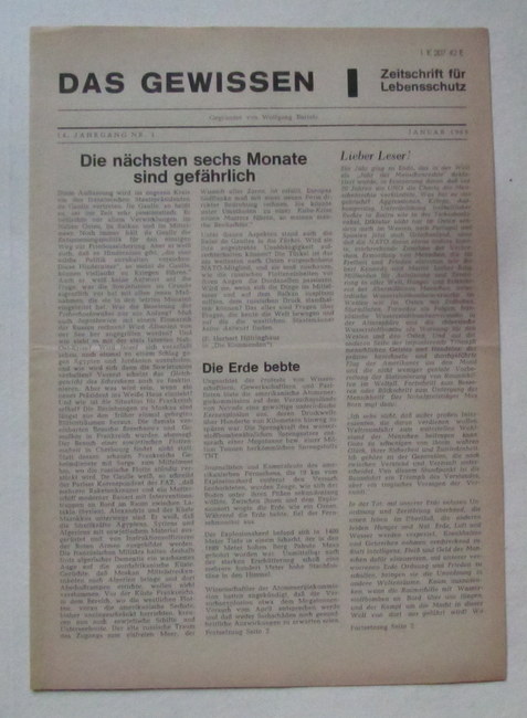Manstein, B. (Schriftleiter)  Das Gewissen 14. Jg. Nr. 1 Januar 1969 