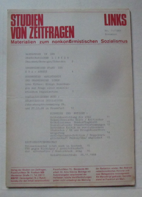 Ryschkowsky, N.J. (Hg.)  Studien von Zeitfragen Nr. 11 / 1968 (Links - Materialien zum nonkonformistischen Sozialismus) 