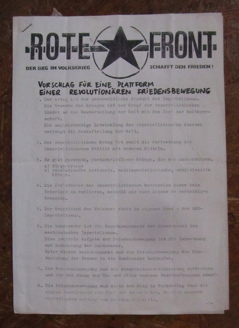 Trotz Alledem Karlsruhe (Hg.)  Flugblatt "Rote Front. Der Sieg im Volkskrieg schafft den Frieden" (Vorschlag für eine Plattform einer revolutionären Friedensbewegung) 