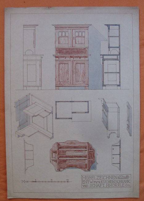 Hörrle, Heinrich  Baukonstruktionszeichnung "Möbelzeichnen" (Entwurf für Küchenschrank und Schaft) 