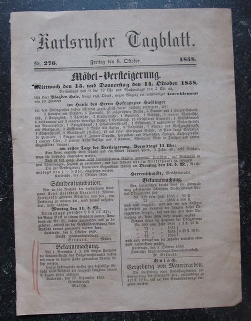 Müller, C.F. (Hg.)  Karlsruher Tagblatt Nr. 276 v. 8. Oktober 1858 