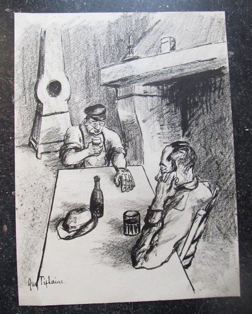 Tiphaine, Guy  Orig.Lithographie (Abgebildet 2 Arbeiter beim Trinken) 