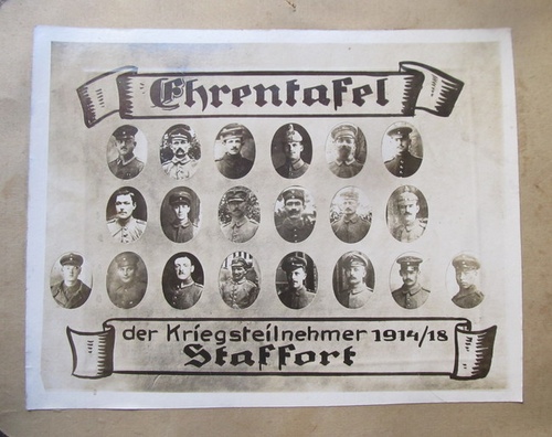 anonym  Ehrentafel der Kriegsteilnehmer 1914/18 Staffort (Großformatiges Foto mit 20 Kriegsteilnehmer aus Staffort am 1. Weltkrieg) 