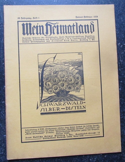 Busse (Hg.), H.E.  Mein Heimatland, Heft 1 - 1929 (Badische Blätter für Volkskunde, ländliche Wohlfahrtspflege, Familienforschung, Heimatschutz und Denkmalpflege) 
